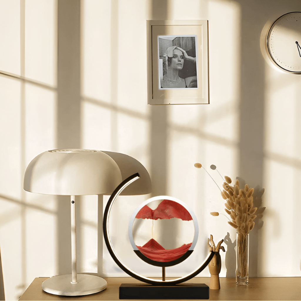 Dimmable LED floor lamp designed with flowing sand visuals for a relaxing ambient atmosphere - Euroselle