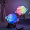 Saturn Shaped Table Lamp, Rechargeable Battery, Bluetooth Speaker, Wooden Stand | Euroselle
