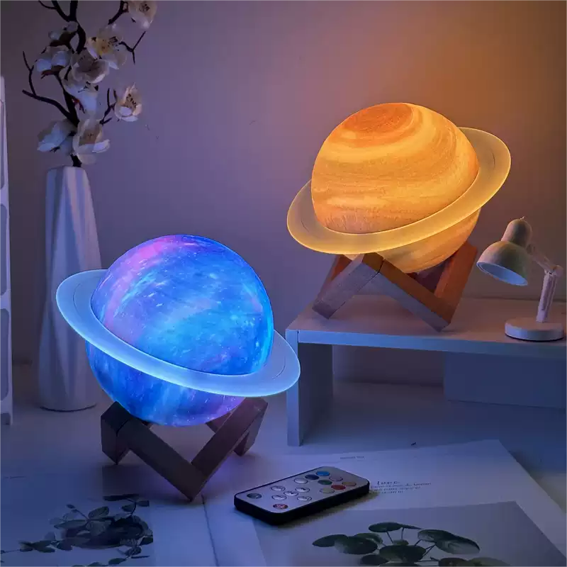 Saturn Shaped Table Lamp, Rechargeable Battery, Bluetooth Speaker, Wooden Stand | Euroselle