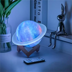 Saturn Shaped Table Lamp, Rechargeable Battery, Bluetooth Speaker, Wooden Stand | Euroselle
