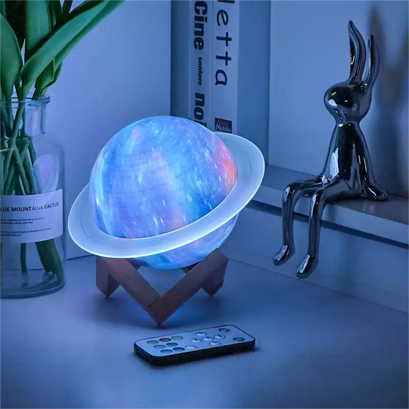 Saturn Shaped Table Lamp, Rechargeable Battery, Bluetooth Speaker, Wooden Stand | Euroselle