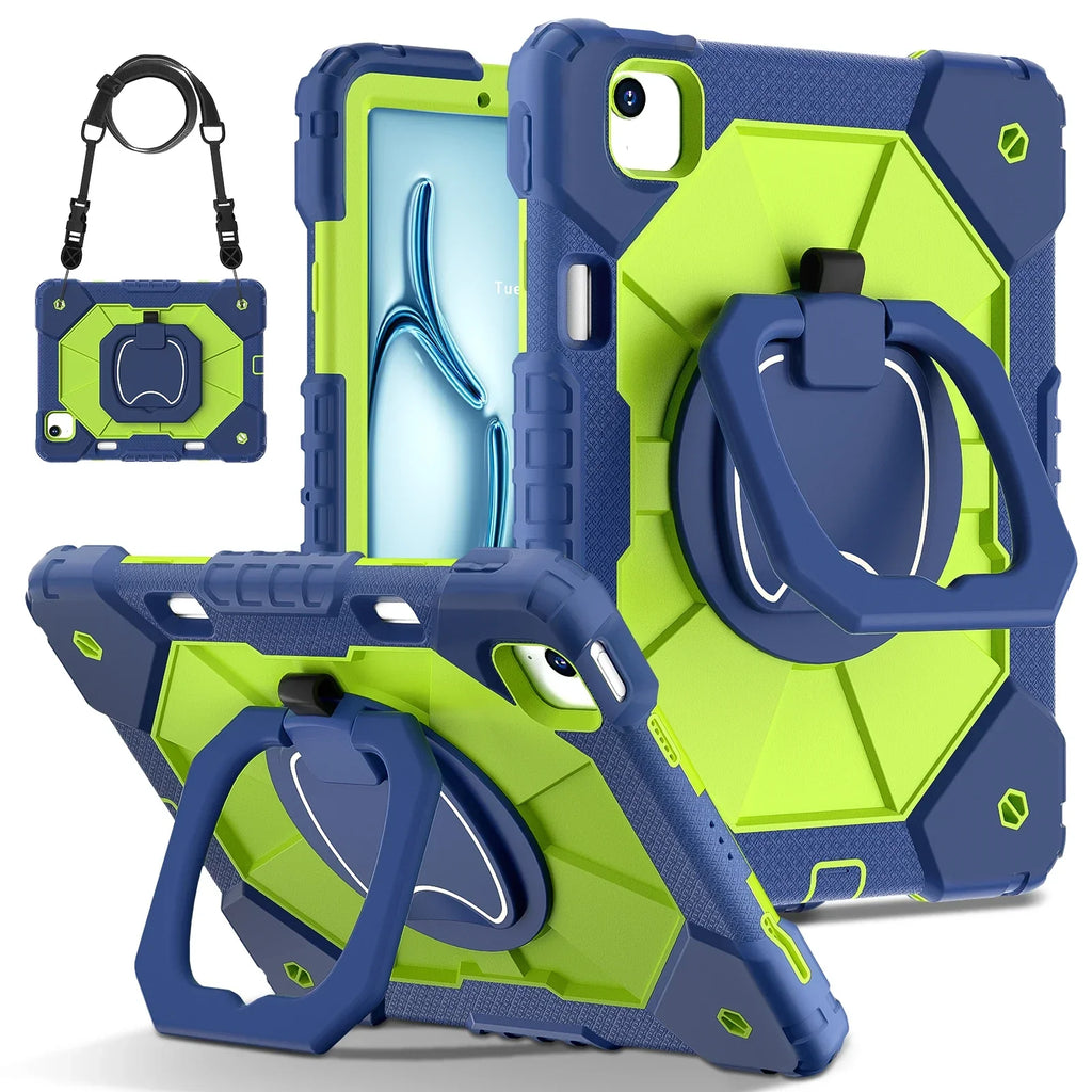 Étui iPad triple couche — prise à 360°, béquille, sangle, verre trempé