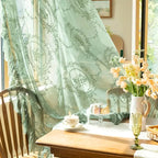 French Retro Green Ruffled Lace Sheer Tulle Curtains for Girls Room & Living Room - Euroselle