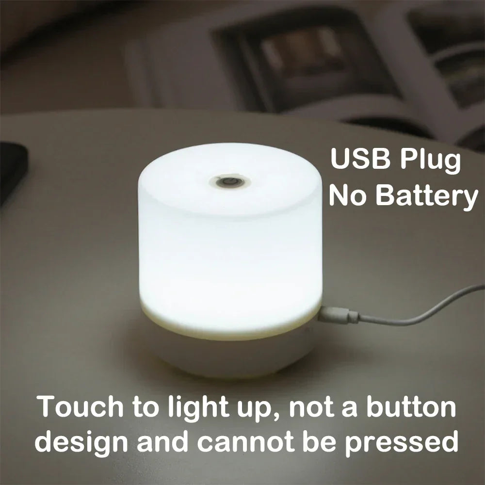 Dimbar LED-kubelampe, 3,3 tommer, hvit, berøringsstyrt nattbordslampe med USB-strøm, til nattbord, lesing og skrivebord, stemningsbelysning for små rom