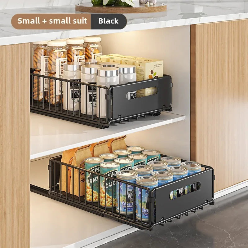 引き出し式キャビネット収納ラック スチール製スライドラック 奥行き15 in スパイス瓶用パントリートレー キッチン収納 ブラック