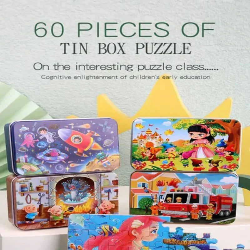 CleverNest Set de puzzle din lemn, 60 de piese — Motive diverse cu animale și vehicule