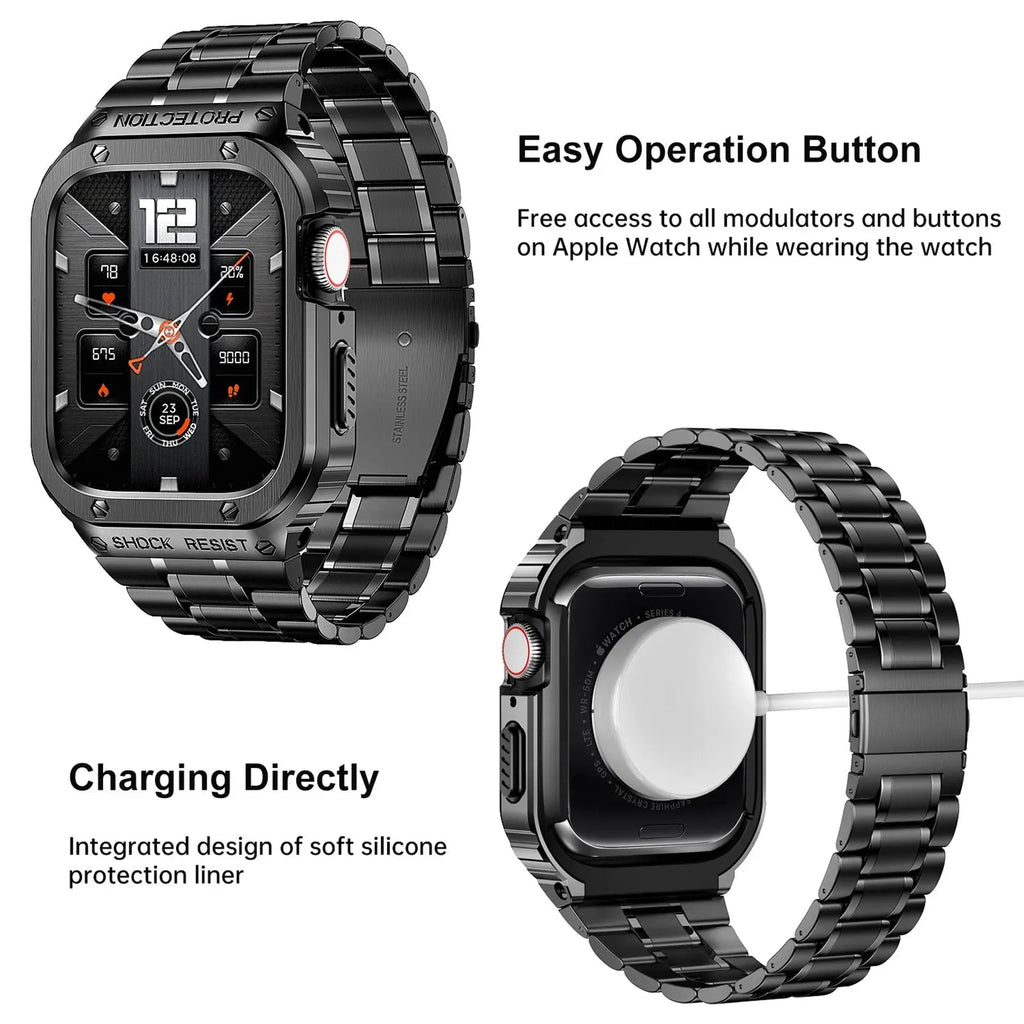 Metallarmband & stötskydd till Apple Watch 44/45mm — svart silver guld