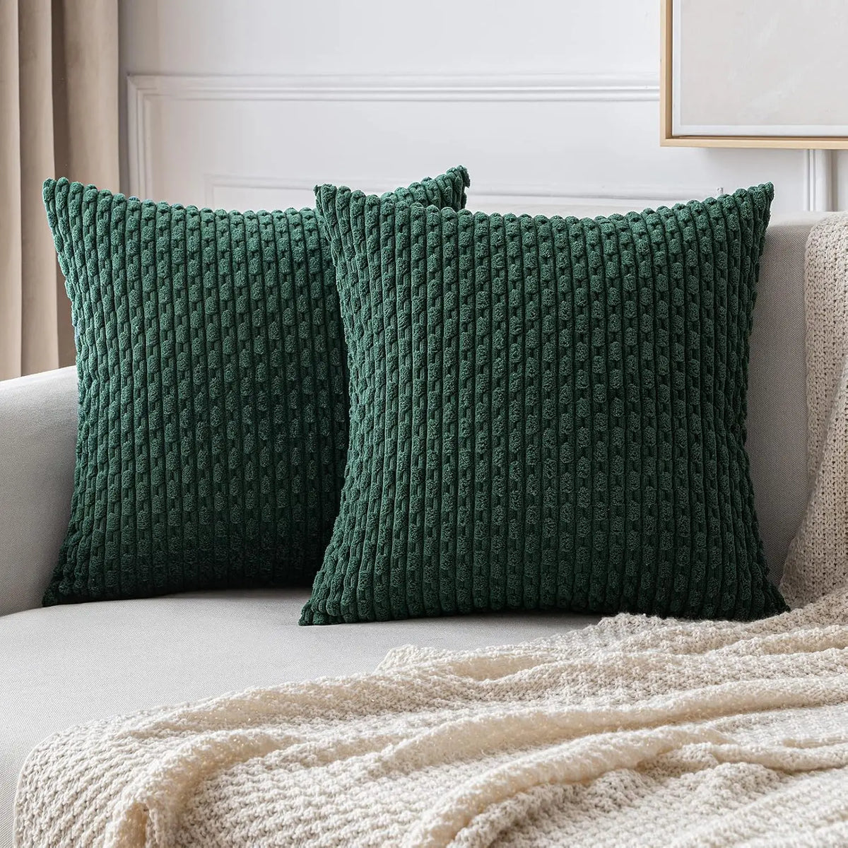 Ribbed Textured Throw Pillow Cover, 18×18 Inch Polyester Cotton Blend