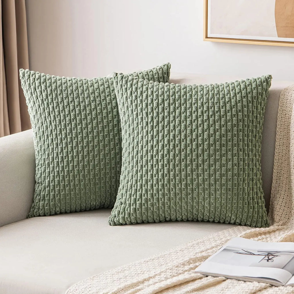 Ribbed Textured Throw Pillow Cover, 18×18 Inch Polyester Cotton Blend