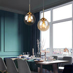 Scandinavian Glass Pendant Lamp With Metal Fixture For Kitchen, Living And Dining