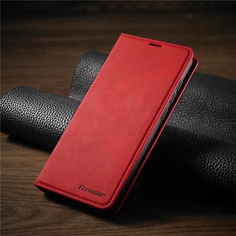 Skórzane etui folio z magnetycznym zamknięciem do iPhone’a — zatrzask na całej powierzchni
