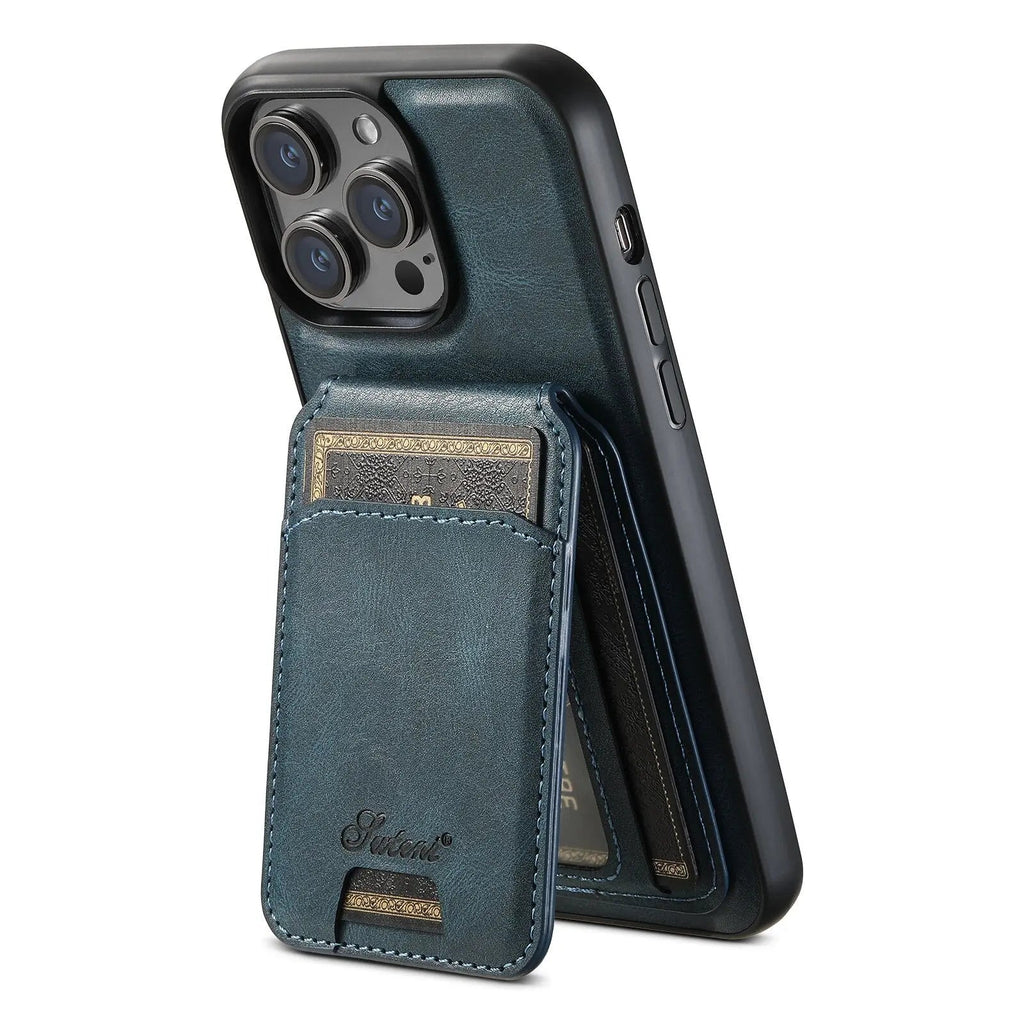 Funda tipo libro para iPhone 15 con tarjetero — Protección con bordes elevados