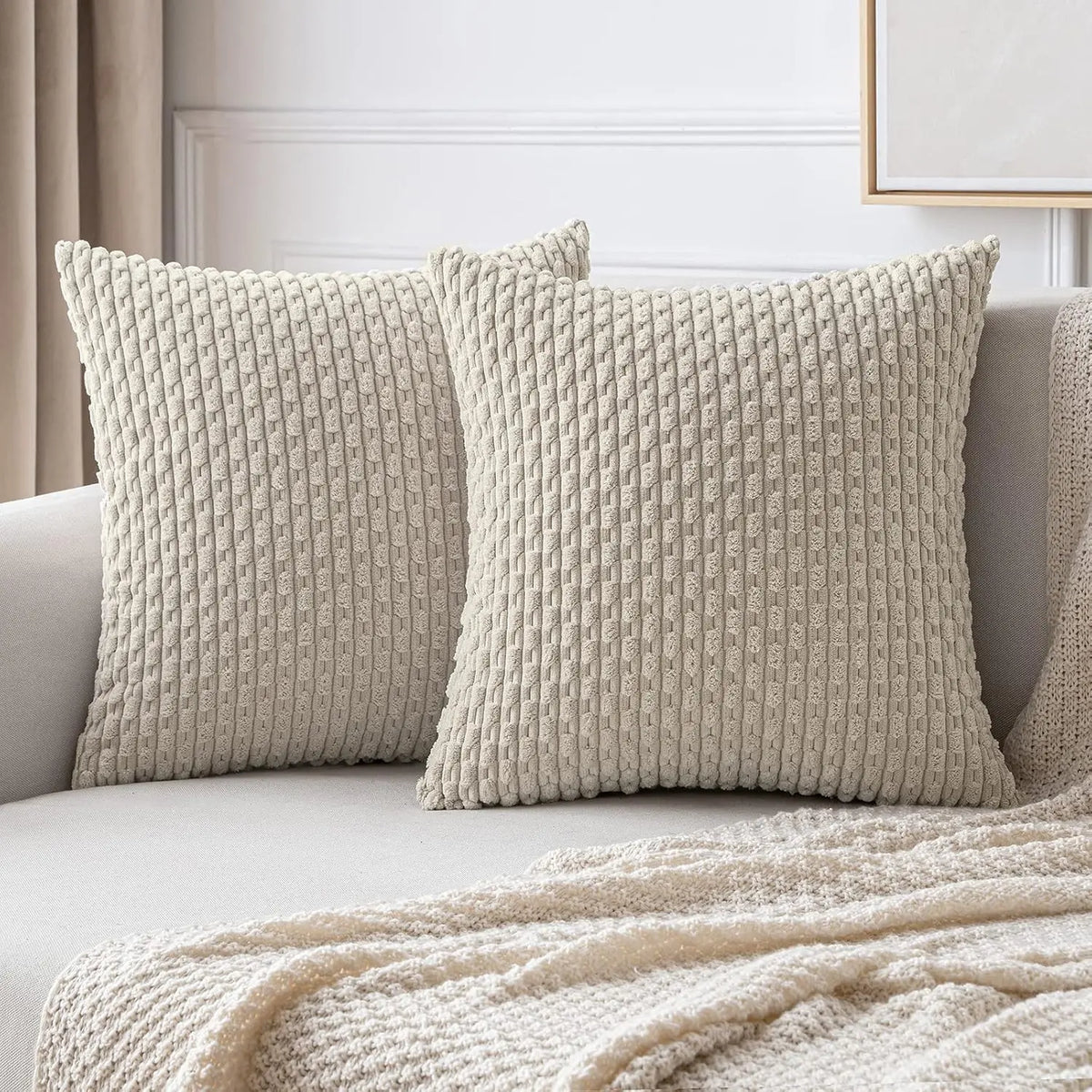 Ribbed Textured Throw Pillow Cover, 18×18 Inch Polyester Cotton Blend
