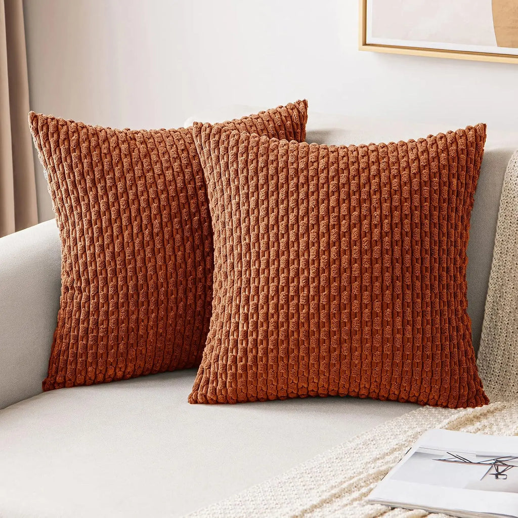 Ribbed Textured Throw Pillow Cover, 18×18 Inch Polyester Cotton Blend