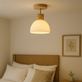 Ceiling Light Flush Mount Wood Glass E27 18 cm, Elegant Wood & Glass Design | Euroselle