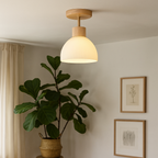 Ceiling Light Flush Mount Wood Glass E27 18 cm, Elegant Wood & Glass Design | Euroselle