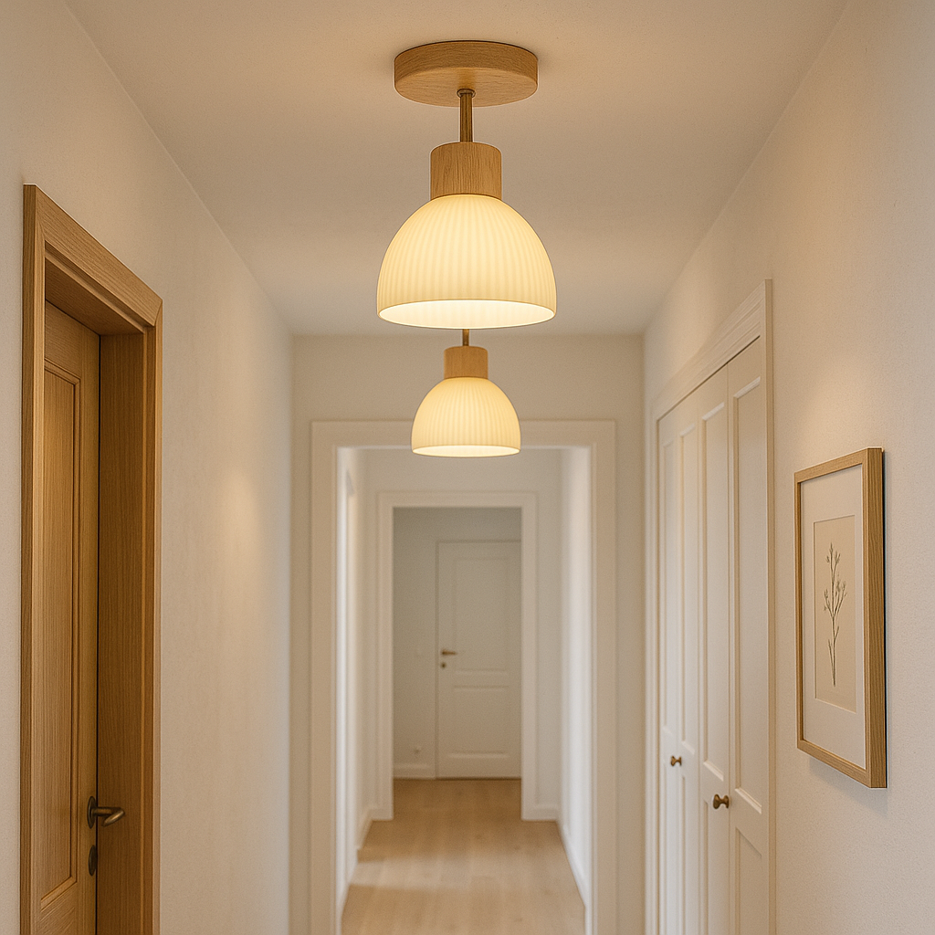 Ceiling Light Flush Mount Wood Glass E27 18 cm, Elegant Wood & Glass Design | Euroselle