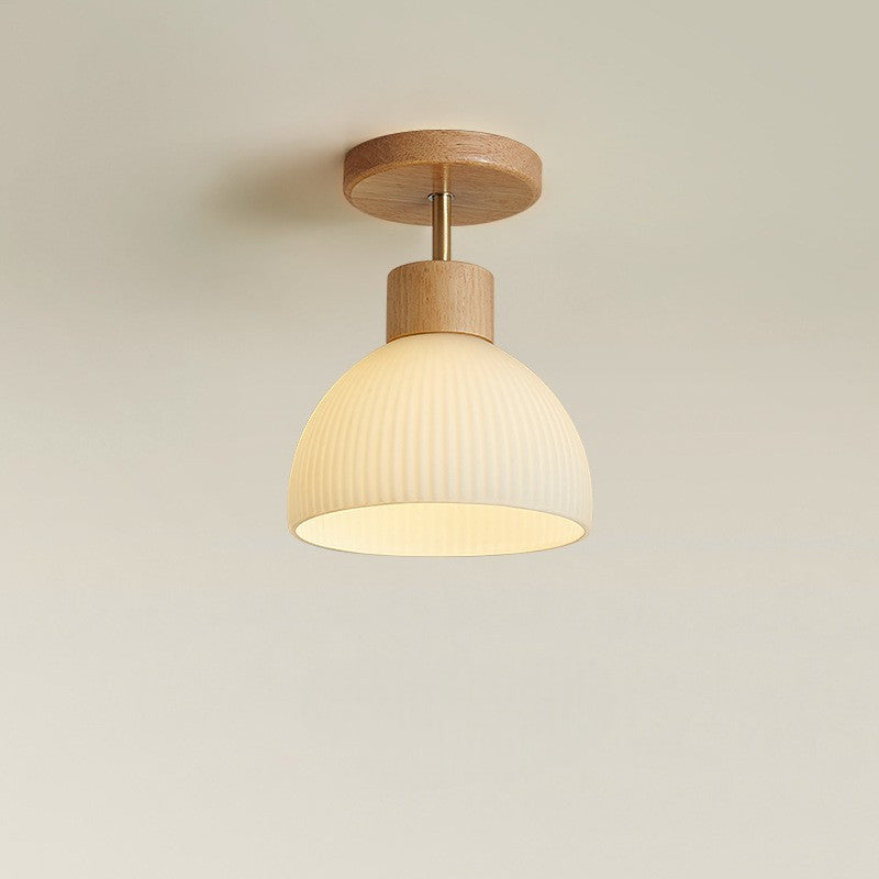 Ceiling Light Flush Mount Wood Glass E27 18 cm, Elegant Wood & Glass Design | Euroselle