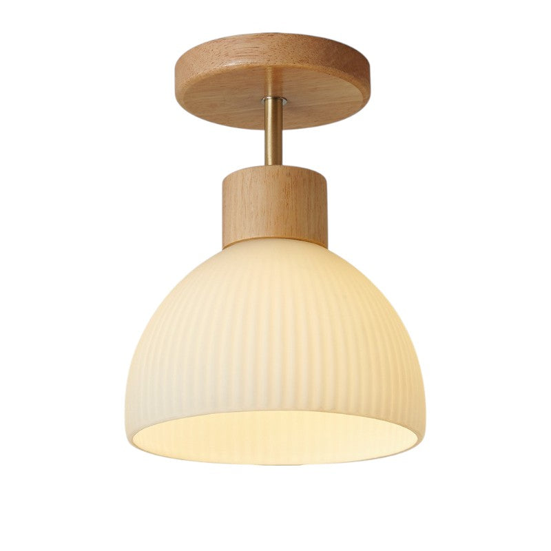 Ceiling Light Flush Mount Wood Glass E27 18 cm, Elegant Wood & Glass Design | Euroselle