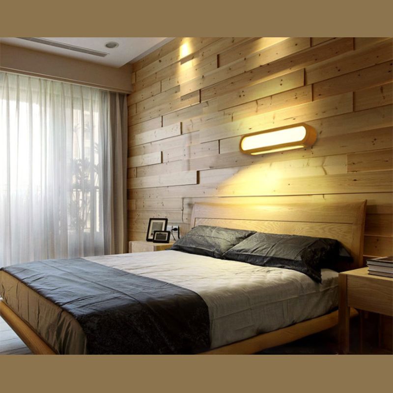 Nordische Holz-LED-Wandleuchte für warme Schlafzimmeratmosphäre