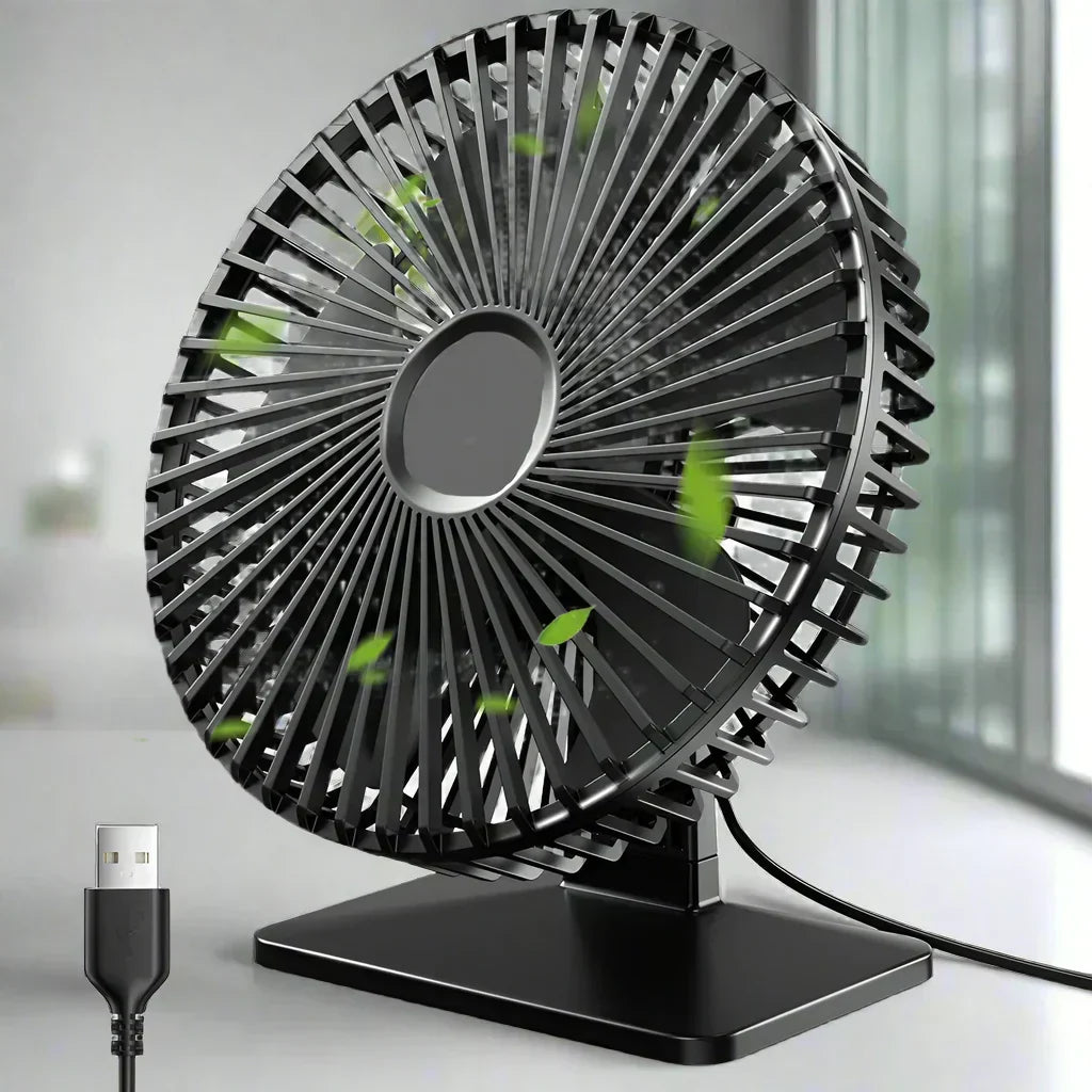 AeroGlow Personal USB Desk Fan — Four-Speed Settings, 90-Degree Oscillation