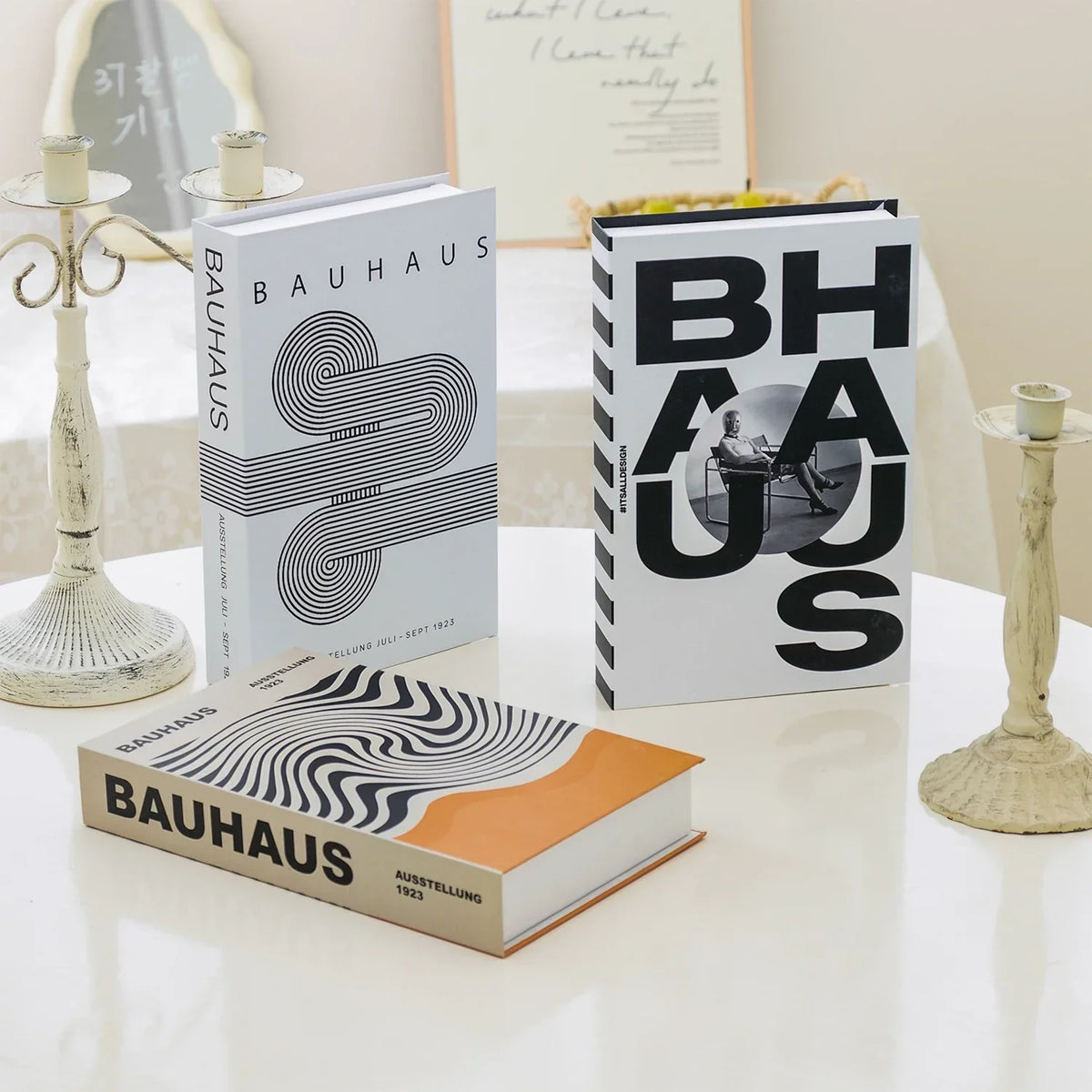 3-Piece Hollow Cardboard Book Stack Display Set — Shelf Decor