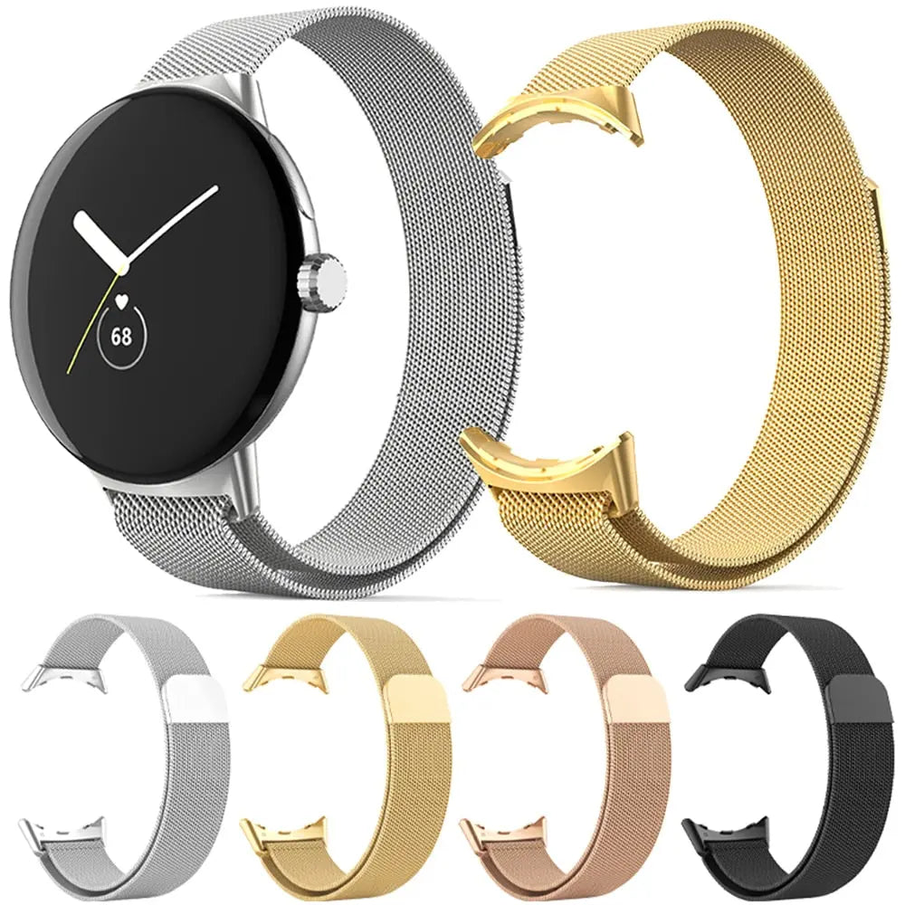 Bracelete de malha magnética em aço inoxidável para Google Pixel Watch e Watch 2
