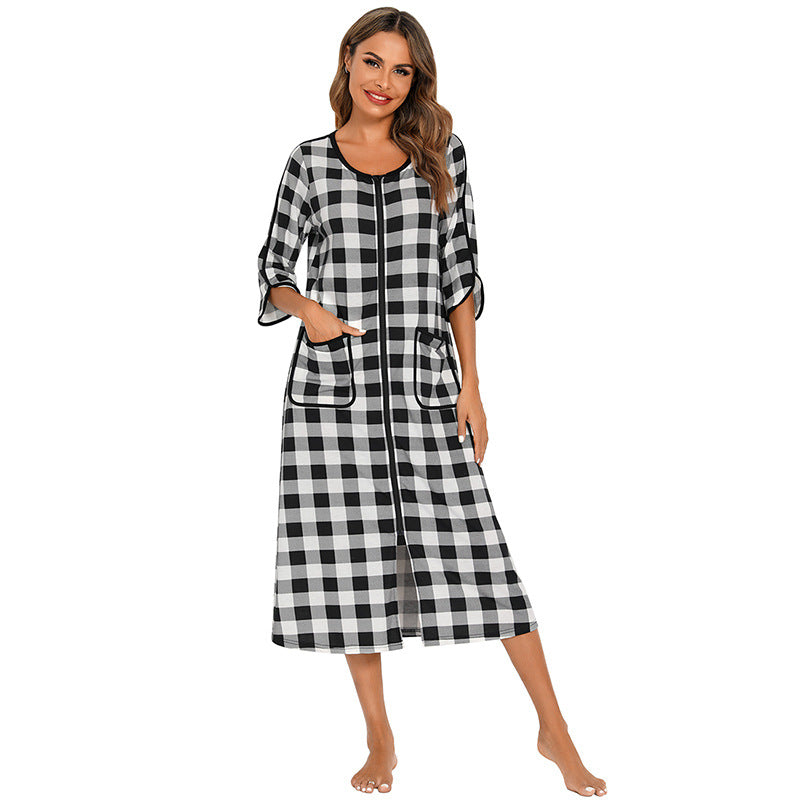 Albornoz de forro polar con capucha para mujer — Cremallera completa y bolsillos