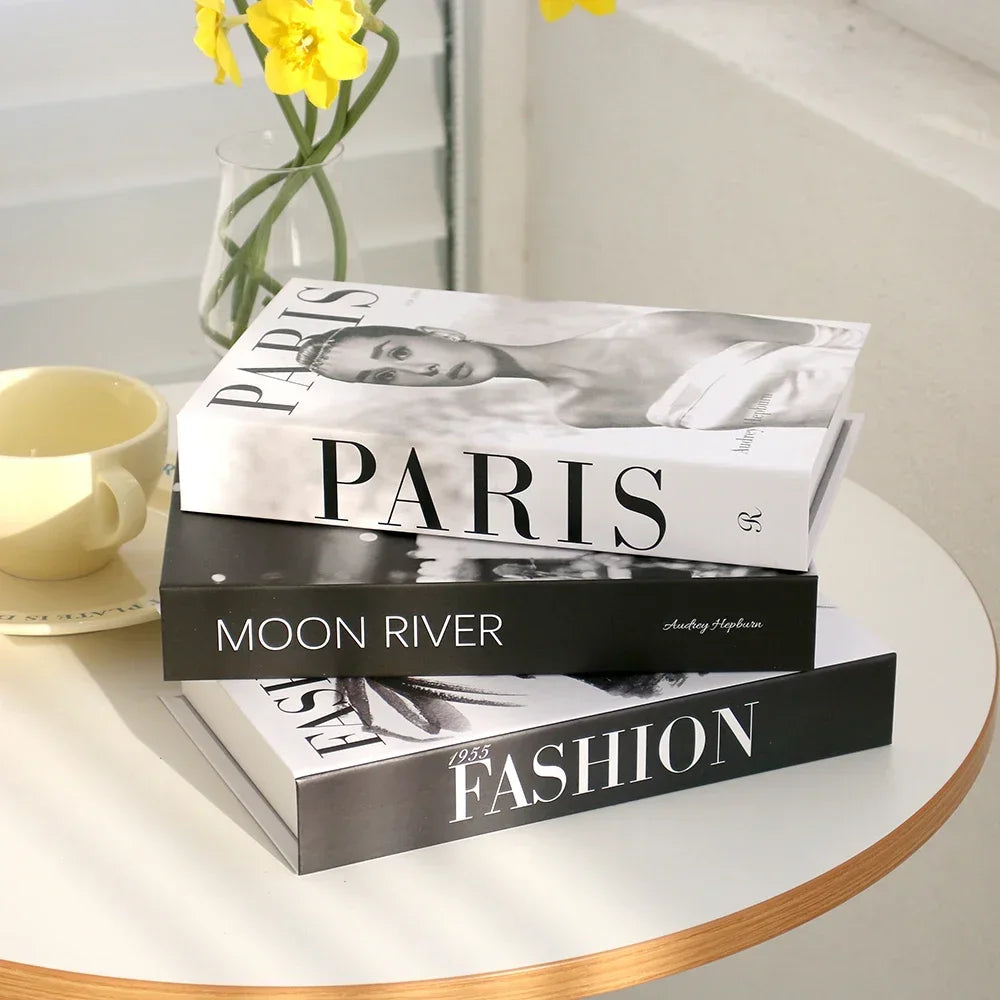3-Piece Hollow Cardboard Book Stack Display Set — Shelf Decor