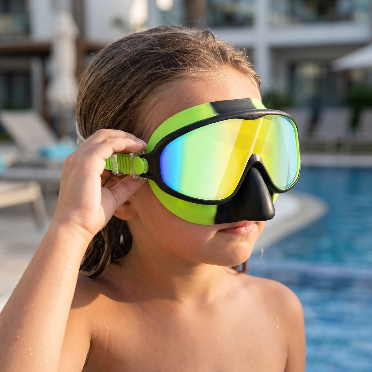 Schwimmbrille für Kinder mit vollständiger Gesichtsabdeckung und schützendem Nasenschutz