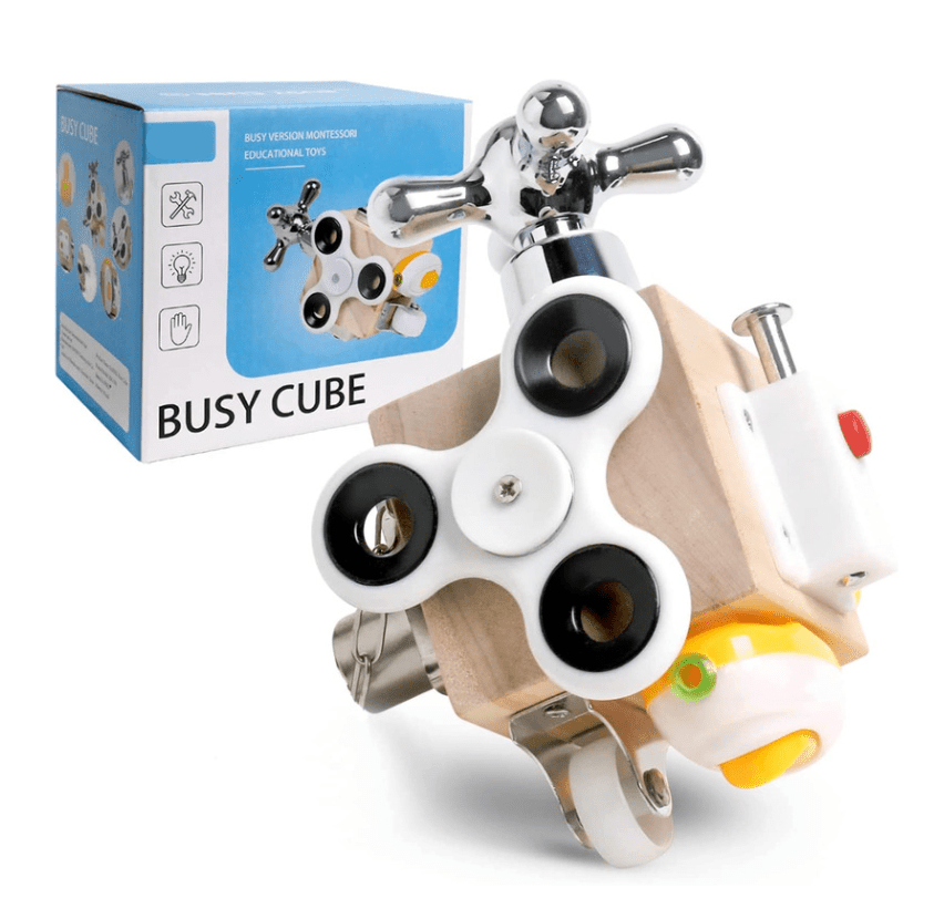 Cubo de Aprendizagem Portátil PlayCube — Cinco Painéis Interativos, Relógio e Ábaco
