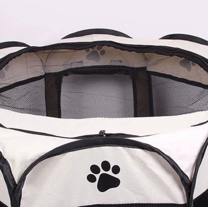Collapsible 45 in Octagonal Dog Pen, Steel Frame, Gray Brown