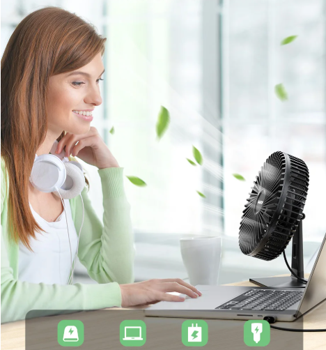 AeroGlow Personal USB Desk Fan — Four-Speed Settings, 90-Degree Oscillation