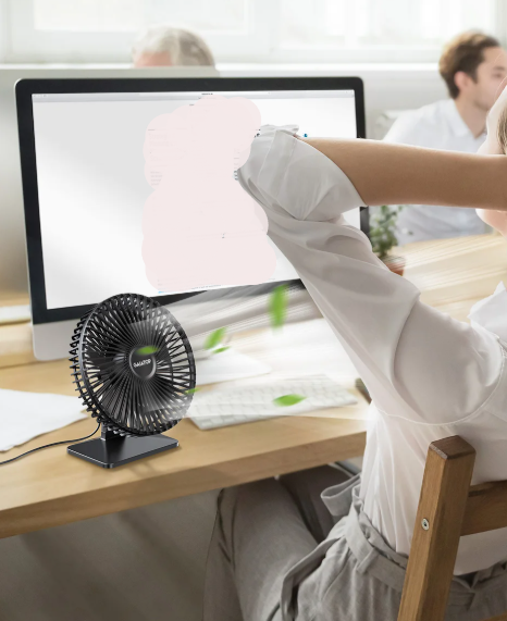 AeroGlow Personal USB Desk Fan — Four-Speed Settings, 90-Degree Oscillation