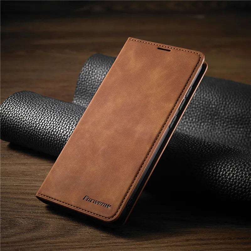 Skórzane etui folio z magnetycznym zamknięciem do iPhone’a — zatrzask na całej powierzchni