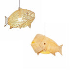 Aurora Nordic Bamboo Pendant Light – Handmade Fish Art LED Hanging Lamp