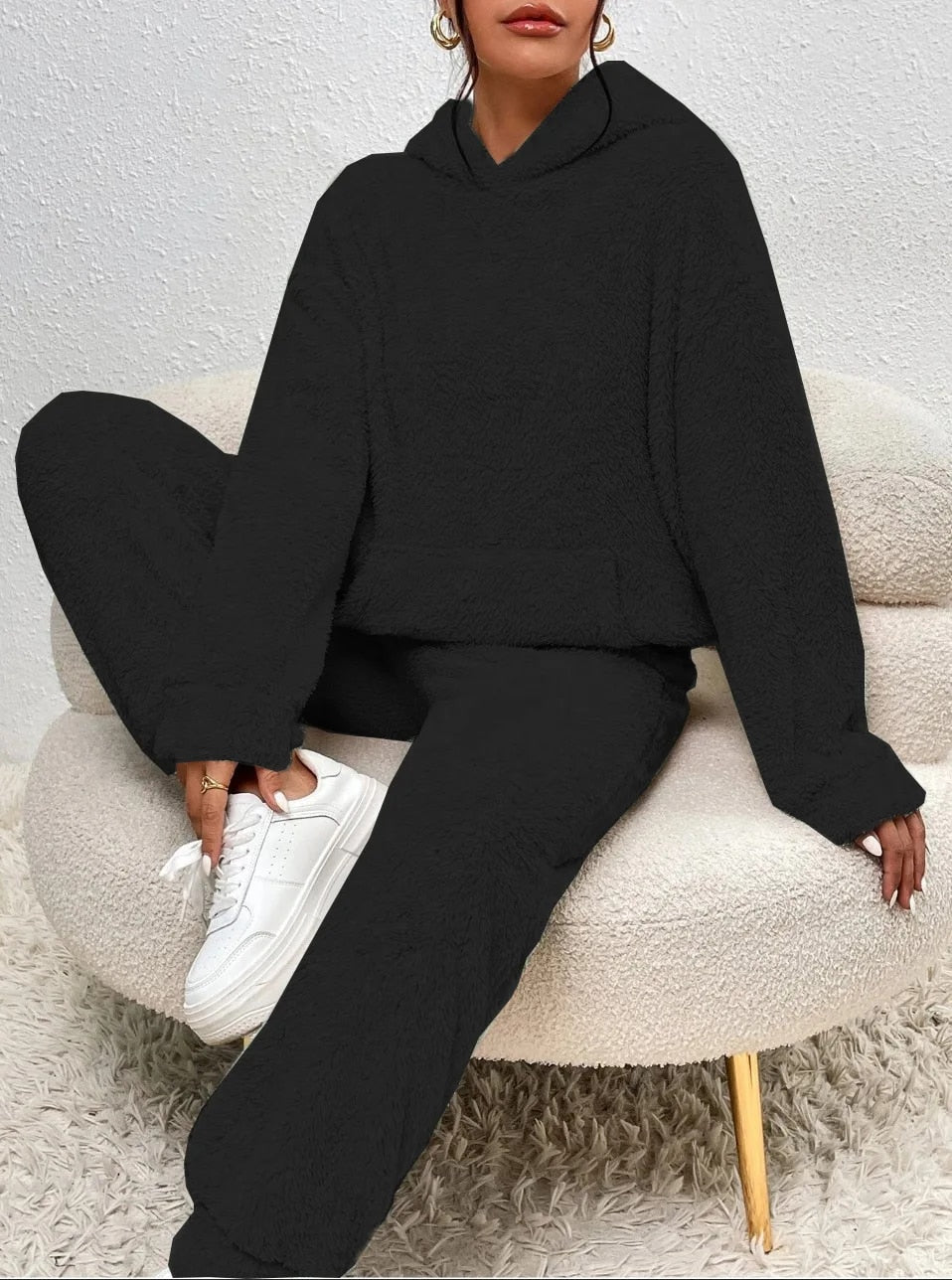Teddyfleece-set voor dames met capuchon - oversized joggingpak, zakken