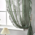 French Retro Green Ruffled Lace Sheer Tulle Curtains for Girls Room & Living Room - Euroselle
