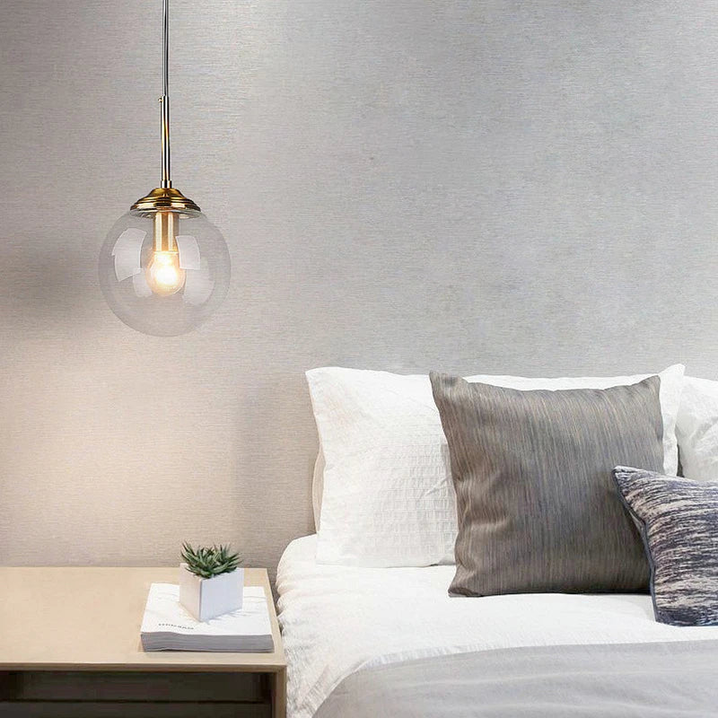 Scandinavian Glass Pendant Lamp With Metal Fixture For Kitchen, Living And Dining