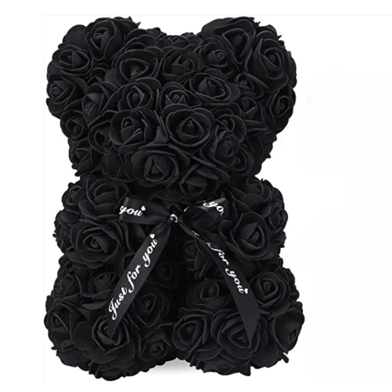 Urso de peluche com rosa eterna artesanal Everrose, 25 cm