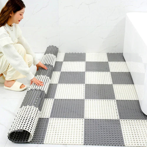 12x12 in Interlocking Rubber Bathroom Tiles — Anti-Slip, Waterproof