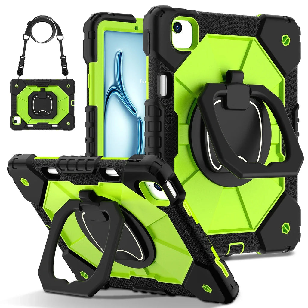 Étui iPad triple couche — prise à 360°, béquille, sangle, verre trempé