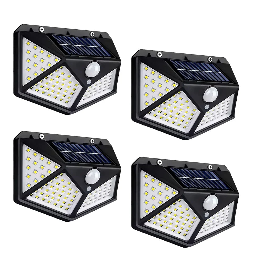 Napelemes, mozgásérzékelős biztonsági fali lámpa — 100 LED-es kültéri lámpa