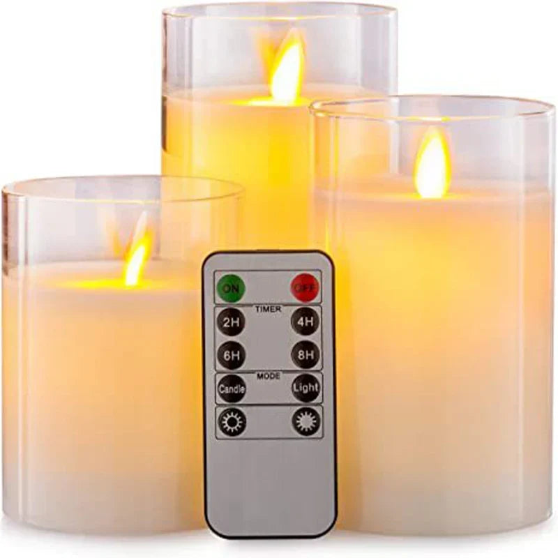 3 batteridrevne LED-kubbelys — flimrende lys, timer med fjernkontroll