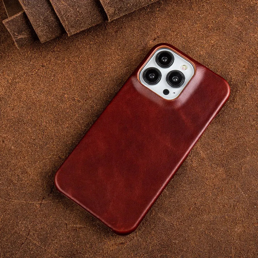 Etui do iPhone'a z pełnoziarnistej skóry bydlęcej — amortyzująca wstrząsy podwyższona krawędź aparatu