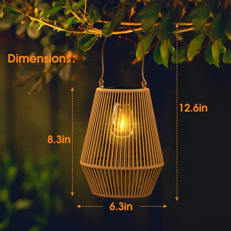 20 cm-es, fonott kosár alakú lámpás - napelemes LED-es függőlámpa
