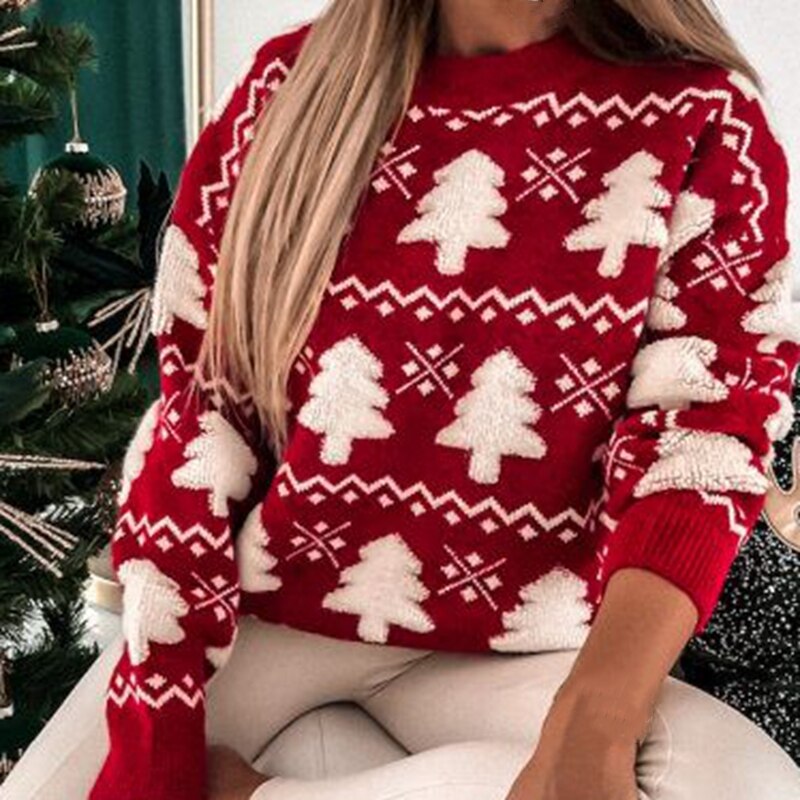 Women's Christmas Tree Knit Sweater — Cozy Long-Sleeve Pullover