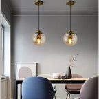 Scandinavian Glass Pendant Lamp With Metal Fixture For Kitchen, Living And Dining