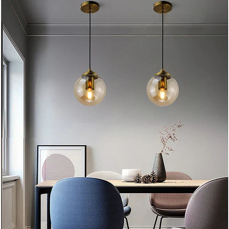 Scandinavian Glass Pendant Lamp With Metal Fixture For Kitchen, Living And Dining