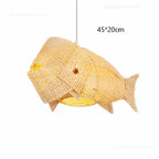 Aurora Nordic Bamboo Pendant Light – Handmade Fish Art LED Hanging Lamp